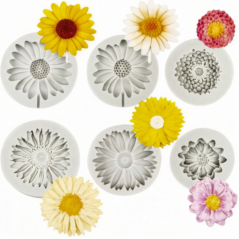 Soap Making Party - 6 Pieces，Sunflower Daisy Silicone Mold，3D Flower